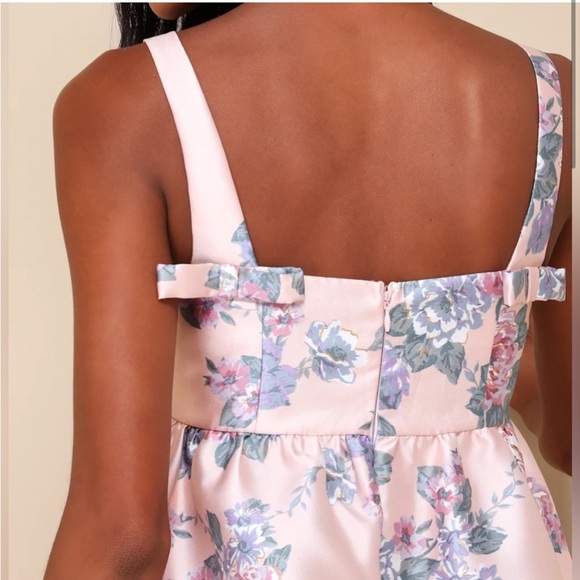 NWT Lulu’s Unbelievably Lovely Pink Floral Babydoll Empire Waist Mini Dress XL - Picture 2 of 8